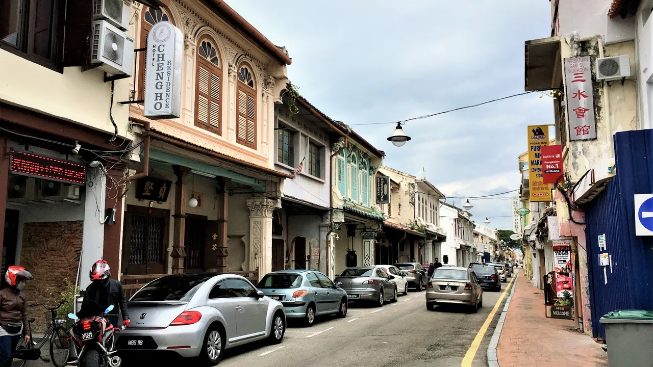 Heritage shophouses along Heeren Street in Melaka's old town